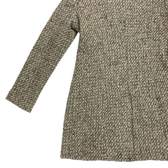 Calvin Klein Tweed Wool Pea Coat Brown Faux Leather Trim Classic Dressy Business - Picture 5 of 15